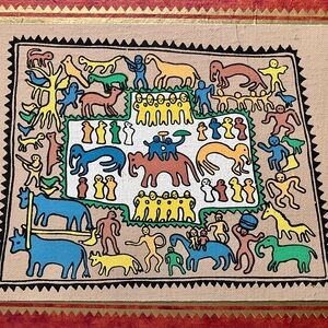 INDIA ARTWORK / Colorful Animals & Figures / 5 x 6.75 Inches / HANDMADE PAPER